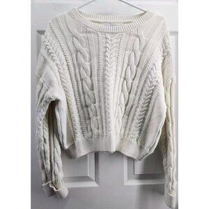 Nicole Miller White Cropped Cable Knit Sweater Cuffed Wrists XL